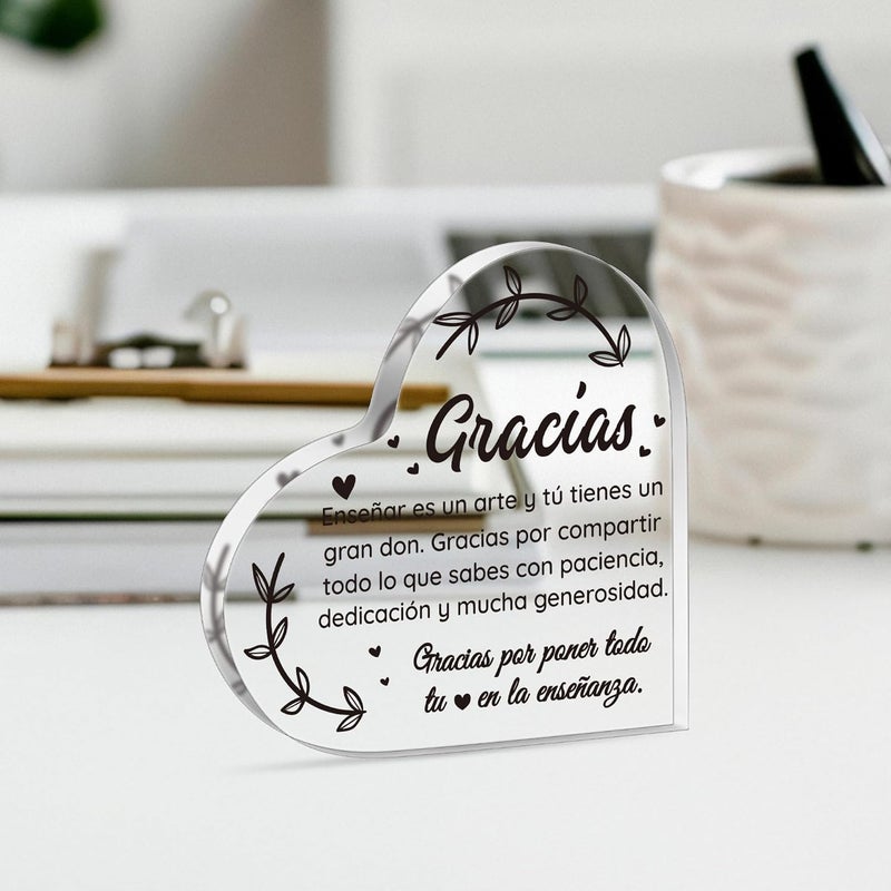 Yopyame Teacher Appreciation Acrylic Gifts - Spanish Heart Crystal Paperweight for Teacher Thank You Acrylic Gifts for Teachers from Student Christmas Birthday Keepsake Gift for Teachers - Image 5